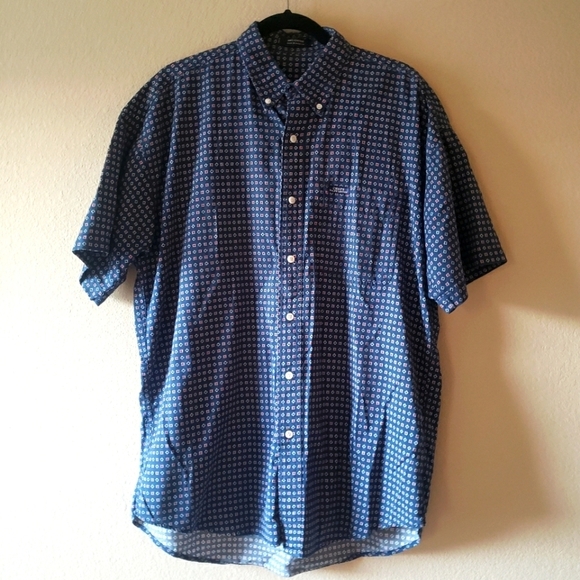 Chaps by Ralph Lauren blue red & white geometric pattern button up shirt Size XL - Picture 1 of 10